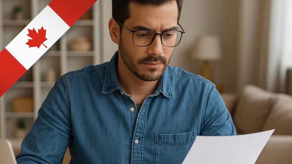 Joven recién llegado a Canadá haciendo trámites en una oficina gubernamental